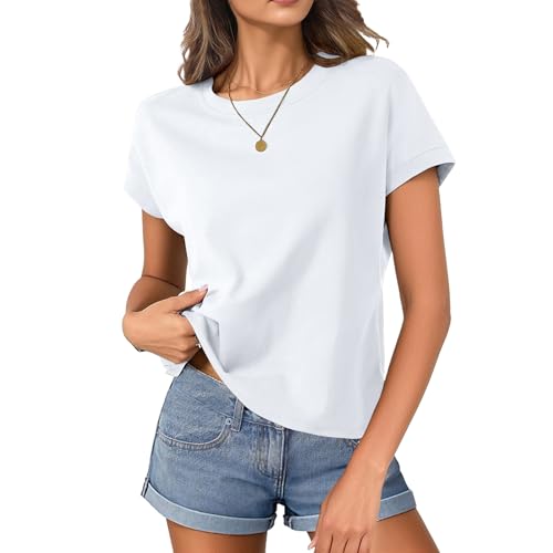 Womens Cap Sleeve Tops T Shirts Boxy Cropped Tee Loose Fit Cotton Crewneck Short Sleeves Casual Summer Trendy