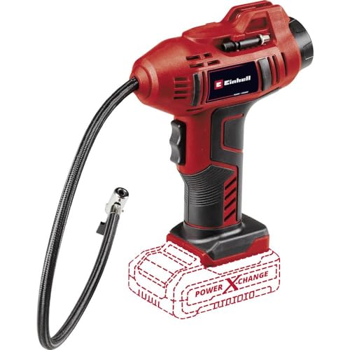 Einhell Power X-Change Cordless Car Tyre Inflator Air Compressor - 18 V, Max. 11 bar, 60cm Compressed Air Hose, Automatic Shut-Off Function - CE-CC 18 Li Solo (Battery Not Included)