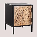 SKLUM Mesita de Noche Semey Madera de Mango - Hierro Negro - Madera Natural