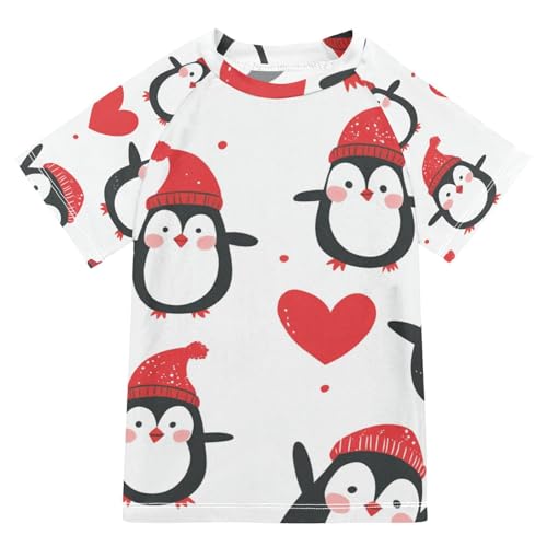 Jucciaco Boys Swimsuit Penguin Heart Cute Red Sunscreen Kids Sun Rashguard Short Sleeve T-Shirts Swimwear Sets UPF 50+