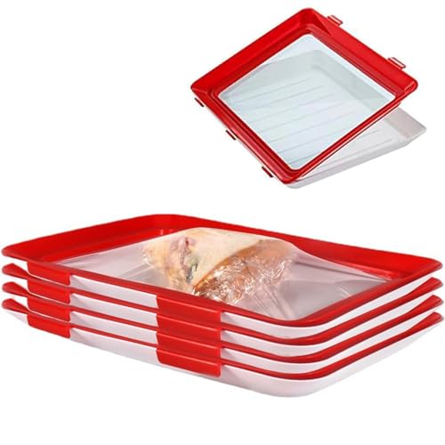 Bhina 4 Pièces Boîte à Charcuterie Fresh Plateaux de Conservation Sous Vide avec Film Élastique Food Preservation Tray Boite a Jambon pour Refrigerateur avec Couvercle, Fresh Tray, 30 x 23,5 x 2,5 cm