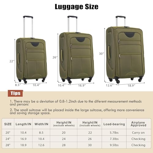 Softside Luggage Expandable 3 Piece Set Suitcase with Duffel Bag Upright Spinner Softshell Lightweight Luggage Travel Set2