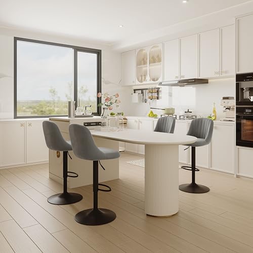 Goeurvant 360°Drehbar Barhocker 2er Set Höhenverstellbar mit Lehne & Fußstütze,Barstühle Samt mit Metallgestell für Bar,Küche,Theke,Esszimmer,Wohnzimmer & Essbereich,Hellgrau
