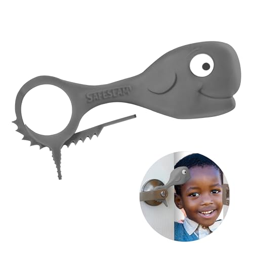 SAFESLAM Door Slam Preventer, Stays On Door Even When Closed, Protect Child Hands, Dog and Cat Tails. Doors Won’t Close Toddlers or Pets in Rooms, Kids and Adults Love Whale Pinch Guard (Grey)
