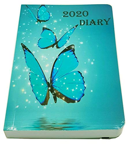 Agenda 2020 de bolsillo, A6, día por página, página completa para sábados y domingos, con tapa satinada y brillante, color Mariposas azules