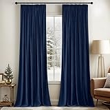 MIULEE Navy Blue Velvet Pencil Pleat Darkening Curtains for Bedroom 2 Panel Set, Super Soft Luxury Home Decor Living Room, Thick Room Darkening Curtains 90 Drop, Each 90 x 90 Inche