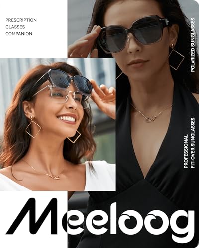 Meeloog Polarized Fit Over Glasses Sunglasses for Women Men, Square Oversized Lightweight Shades for Driving Riding MST21062