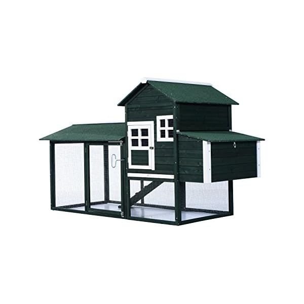 PawHut 84" Large Chicken Coop, Hen House Wooden Outdoor Chicken Coop with Run Nesting Box, Water-Resistant Roof, Removable Tray, Ramp, Green