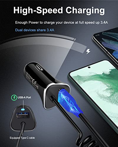 AILKIN Car Charger USB C for Samsung Galaxy, USB Cigarette Lighter Adapter for iPhone 16 Pro 16 Pro Max 15 Plus, Vehicle Auto Cargador Type C Car Charger USBC Galaxy S24 Ultra A55 A15 Z Fold Flip 6