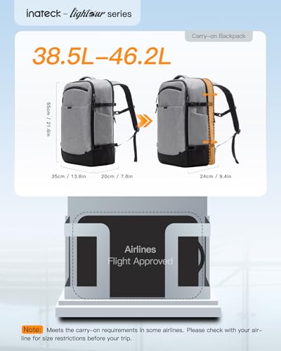 Image of Inateck 20-46.2 L Travel Backpack, Expandable Hand Luggage Backpack for Men Women Laptop Backpack Splashproof Compatible 14 /17.3 Inch Laptop and 12.9 Inch iPad for Weekender