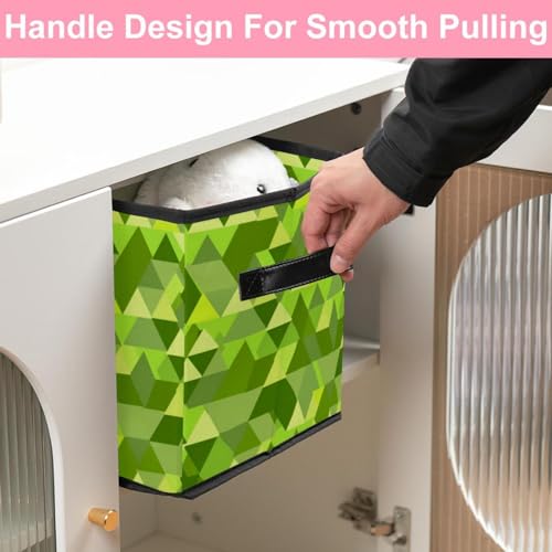 Cesta de almacenamiento para estantes duradera con estampado triangular verde moderno 6