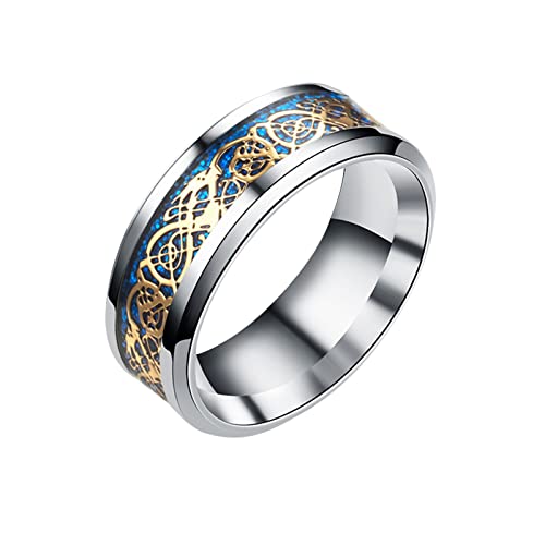 Anillo de oro dragón con anillo de acero de plata dragón acero anillos de acero conjunto de anillos múltiples (saleH Gold, 7), 7, hierro, sin gema, 7, Hierro, Sin piedras preciosas