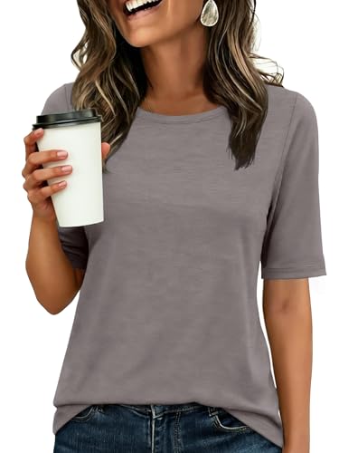 Image of ANRABESS Womens Half Sleeve Tops Crewneck Shirts Basic Fit Work Tee