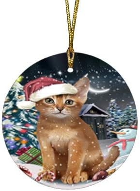 Let It Snow Abyssinian Cat Round Flat Ornament - Pet Decorative Hanging Ornaments for Christmas X-mas Tree Decorations - 2.75" Round Ceramic Christmas Ornament POR1454