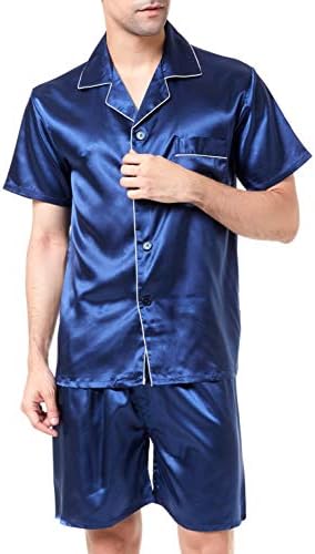 Men's Satin Pajamas Short Button-Down Pj Set Sleepwear Loungewear