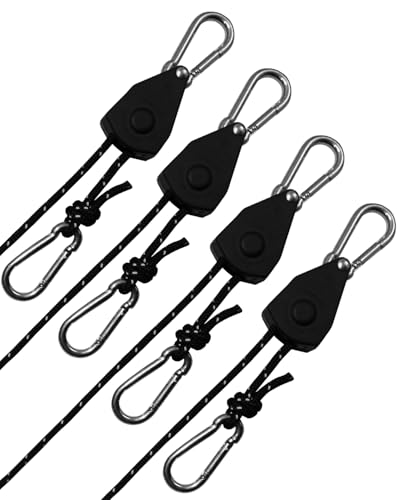 Image of 4Pack 1 /4 inch Ratchet Tie Down Straps, 16Ft Longer, Adjustable Rope Hangers | Heavy-Duty, Ratcheting Pulley System with 2 Carabiner Hooks, for Kayak, Canoe, Roof Rack Loads, Camping Gear, Easy to Use