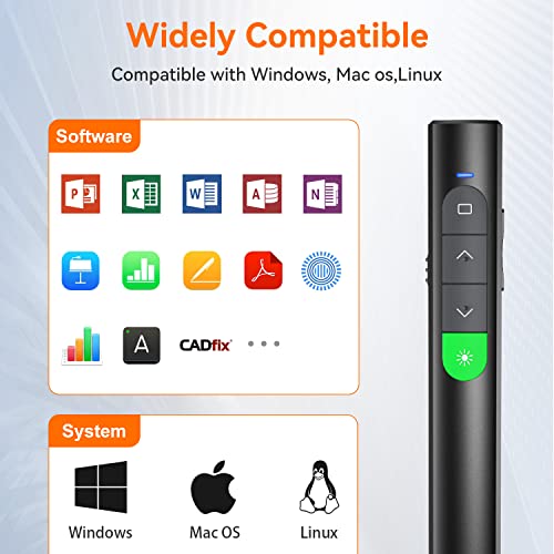 Image of Wireless Presentation Clicker PowerPoint Presenter Remote: Rechargeable Green Laser Pointer Clickers for Computer /Mac /PPT /Slideshow /Google Slide Advancer
