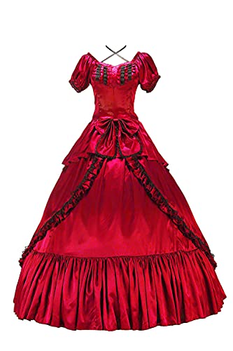 CASF Southern Belle Victorian Scarlett O'Hara Rococo Reenactment Ball Gown Dress Red (X-Large)