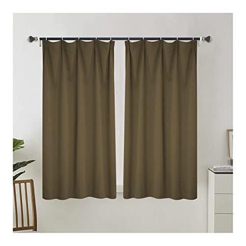 Grewod Thermal Window Curtains Brown Solid Color Blackout Curtain for Living Room, 40 x 44 Inch, 2 Panels, Pinch Pleat, Polyester