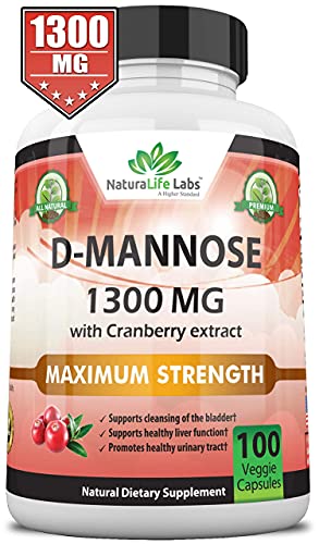 D-Mannose 1,300 Mg With Cranberry Extract Fast-Acting, Flush Impurities, Natural Urinary Tract Health- 100 Veggie Capsules #TOP6