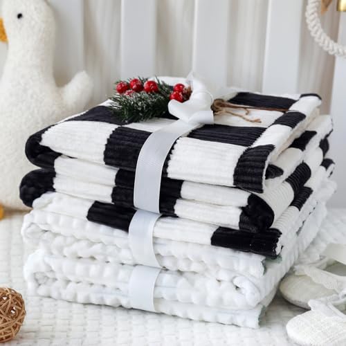 Image of HOMRITAR Black and White Baby Blanket for Boys Ultra Soft Warm Lightweight Toddler Blanket with High Contrast Checkered, 3D Double Layer Fleece for Newborn Visual Touch Sensory 30x40 Inch