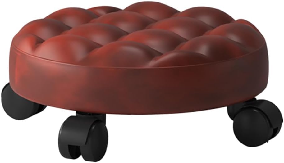 Heavy-Duty Low Roller Stool with 360° Swivel Wheels, Ottoman Footstool, Low-Height Short Rolling Stool Seat, PU Leather Small Mechanic Chair, Rolling Stools for Garage, Shop, Library Black