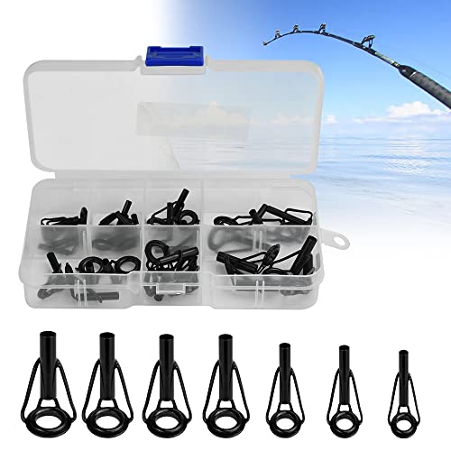 JUNMEIDO 35 PCS Anillas Caña de Pescar Guías para Cañas de Pescar 2.2mm-4mm Anilla Puntera Caña de Acero Inoxidable Anilla Puntera Caña de Pescar Accesorio de Repuesto para Cañas de Pescar- 7 Tamaños