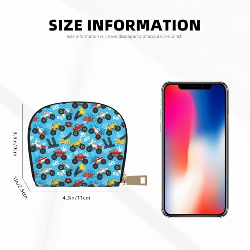 Monster truck cars blue Leather Credit Card Holder Zipper Wallet for Unisex3