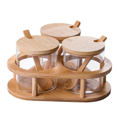 GRIRIW 1 Set Glass Spice Jar Clear Stand Salt Container Bandejas Para Comida Food Serving Tray Rotating Storage Rack Container with Lid Condiment Jar Condiment Canisters Organizer