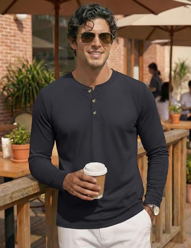 Image of MAGNIVIT Men's Long Sleeve Henley Shirts Cotton 3-Button Spring Casual T-Shirts Solid Color Soft Basic Tops 2026