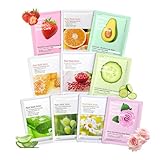 Boobeen Fruit Face Mask, 10 Pack Facial Skincare Mask Set, Nourish and Rejuvenate, Moisturising Sheet Mask for Women & Men, Christmas Birthday Gifts