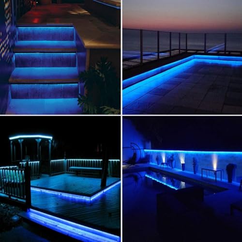 GQL 10m LED Strips Lights Blue, 220V- 240V Ribbon SMD 5050 60leds/m Rope Lighting, IP65 Waterproof, No Self Adhesive, DIY Home Kitchen Bar Decking Holiday Christmas Indoor Decoration