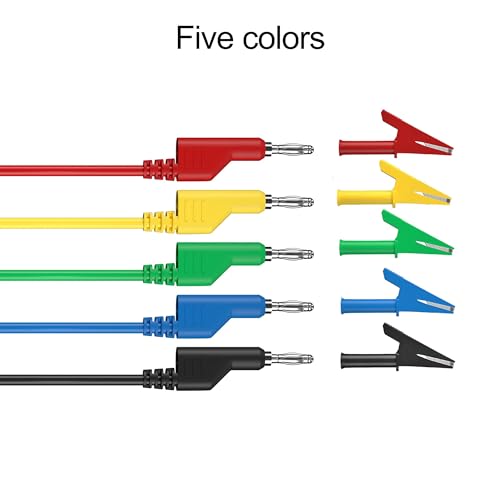 Image of 5PCS 4mm Banana Plug Test Leads with 10PCS Fully Insulated Alligator Clips | 5-color flexible multimeter cables. Fully insulated copper crocodile clips for automotive & lab circuit testing. 19A Max