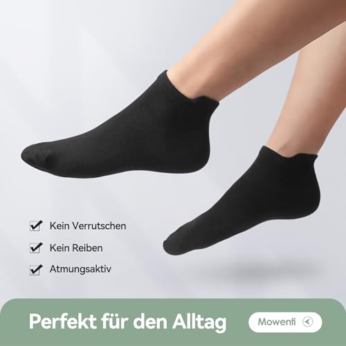 Mowenti 10 Paar Sneaker Socken Herren Damen Kurze Sportsocken Atmungsaktive Laufsocken Unisex Sneakersocken Schwarz 39-42