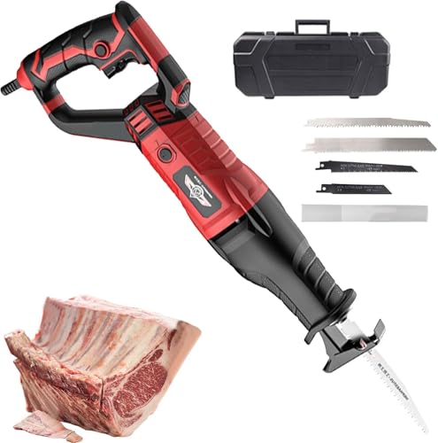 Sierra de hueso, sierra eléctrica para carniceros de 1050 W, sierra de carne de hueso para cortar carne congelada, huesos, cuerpo de la máquina se puede girar 180°, 6 velocidades (color: rojo)
