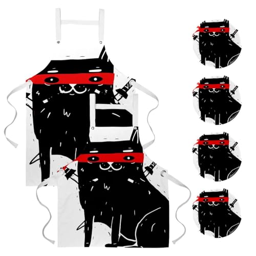 Tablier chat ninja lot de 2 pour cuisine et restaurant
