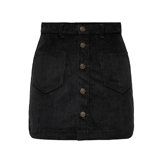 ONLY Damen Cordrock ONLAmazing Mini-Rock mit sichtbarer Knopfleiste 15182080 Black S