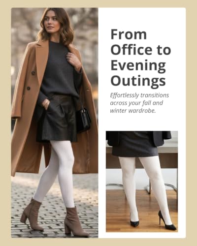 Image of MeMoi Boston Ribbed Cotton Sweater Tights, Warm Opaque Winter Tights