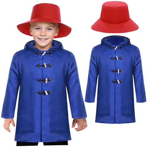 Maryparty World Book Day Fancy Dress Book Week Costum Include Blue Duffle Coat and Red Hat (S)