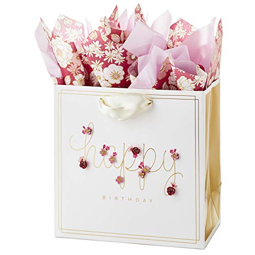 Hallmark Signature 7" Medium Birthday Gift Bag With Tissue Paper (Pink Flowers) #TOP4