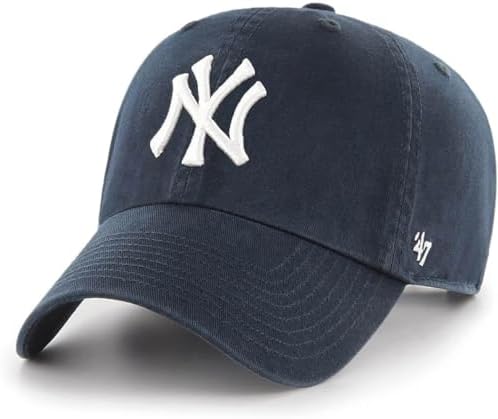 47 Brand MLB Team Color Home Primary Logo Clean Up Adjustable Baseball Cap Hat, Adult One Size Fits All - New York Yankees Navy