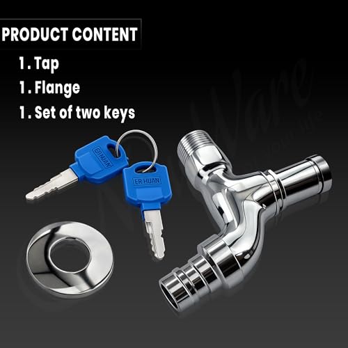 Image of New Ware Lockable Water Tap with Key Brass Pillar Cock with Hose Nozzle Anti Theft Garden Outdoor Faucet for Washing Machine Bathroom Kitchen Tap Connector Heavy Duty Rust Proof Durable Design