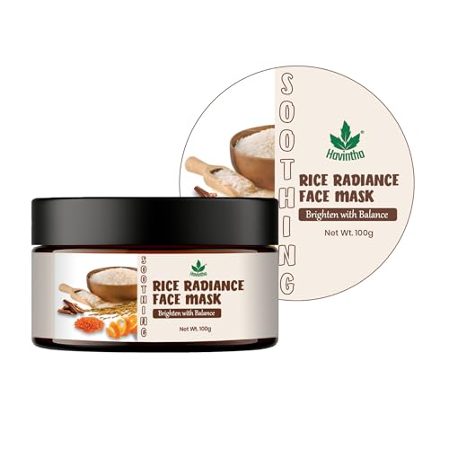 Image of Havintha Natural Rice Radiance Face Mask Powder 100g - For Glowing Skin, Tan Removal & Skin Brightening | Herbal Rice Flour Face Pack for Oil Control, Acne Care & Smooth Skin