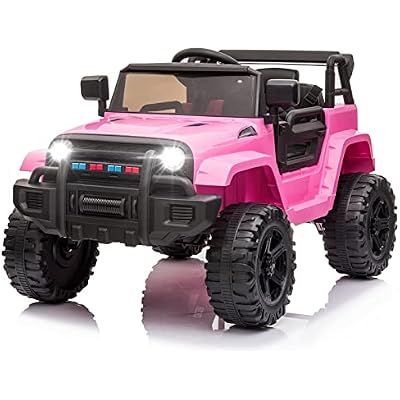 JOYMOR Ride on Truck with Remote Control, 4 Wheels 12V Battery Powered Kids Car, with LED Headlight/Horn Button/ MP3 Player/USB Port/Forward Backward/Kids Girl Boy (Pink)
