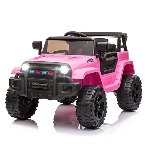 JOYMOR Ride on Truck with Remote Control, 4 Wheels 12V Battery Powered Kids Car, with LED Headlight/Horn Button/ MP3 Player/USB Port/ Forward Backward/Kids Girl Boy (Pink)
