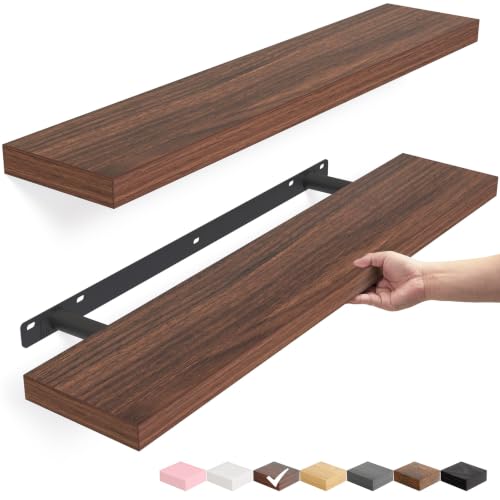 Image of BAYKA Walnut-Like Floating Shelves 22.5in, 2 Pack, Wall Mounted Wall Decor