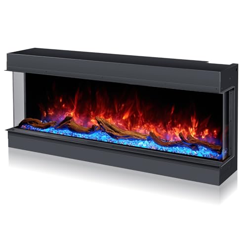 68 inch 3-Sided Electric Fireplace, Smart Wi-Fi Remote Control Fireplace Heater, Realistic 251 RGB Flame Fireplace Insert, Wall Mount or in-Wall Recessed Electric Fireplace, Log and Crystals