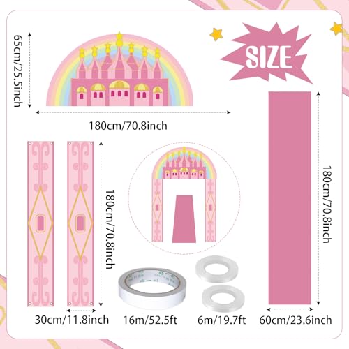 Image of Tingjoo 4 Pcs Princess Castle Door Banner Entryway Party Decorations Emerald Pink Castle Backdrop Hanging Banner Runner for Christmas Girls Birthday Holiday Wizard Party Baby Shower