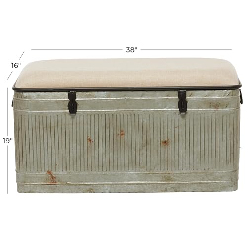 Deco 79 Metal Room Storage Bench Galvanized Entryway Bench with Cream Burlap Top and Black Latches, Bench 38" x 16" x 19", Gray by Deco 79 - Image 6