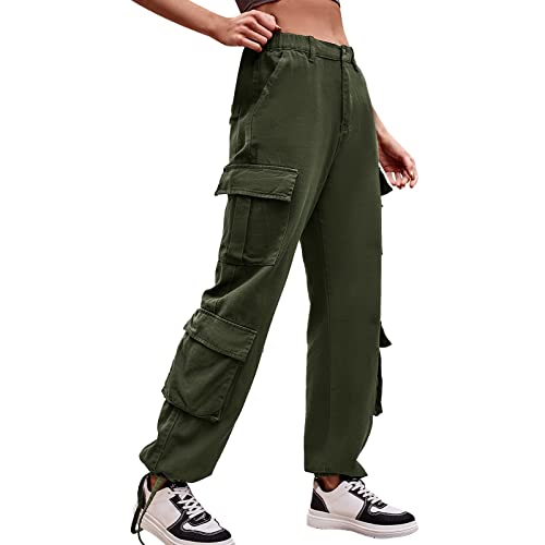 Pantalones cargo de mujer con varios bolsillos cómodos y cintura alta estilo joggy rectos